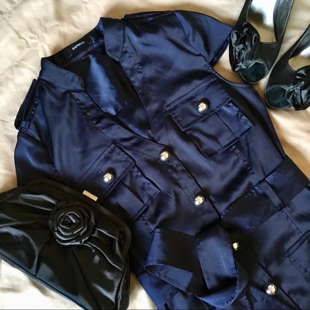 EXPRESS Blue Satin Button Sheath Dress Sz 0